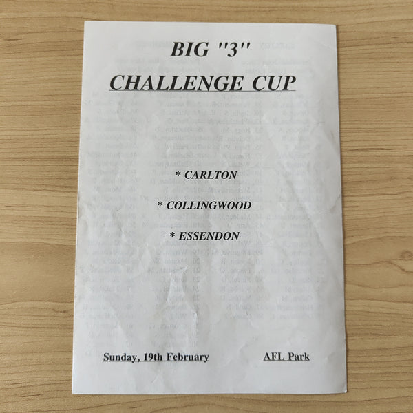 VFL 1984 Big 3 Challenge Cup Carlton Collingwood Essendon Football Record