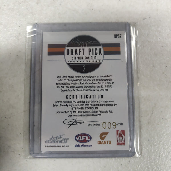 2012 Select Eternity Draft Pick Signature Stephen Coniglio GWS LOW NUMBER No.009/300