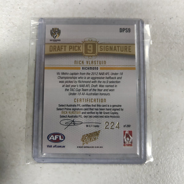 2013 Select Prime Draft Pick Signature Nick Vlastuin Richmond No.224/280