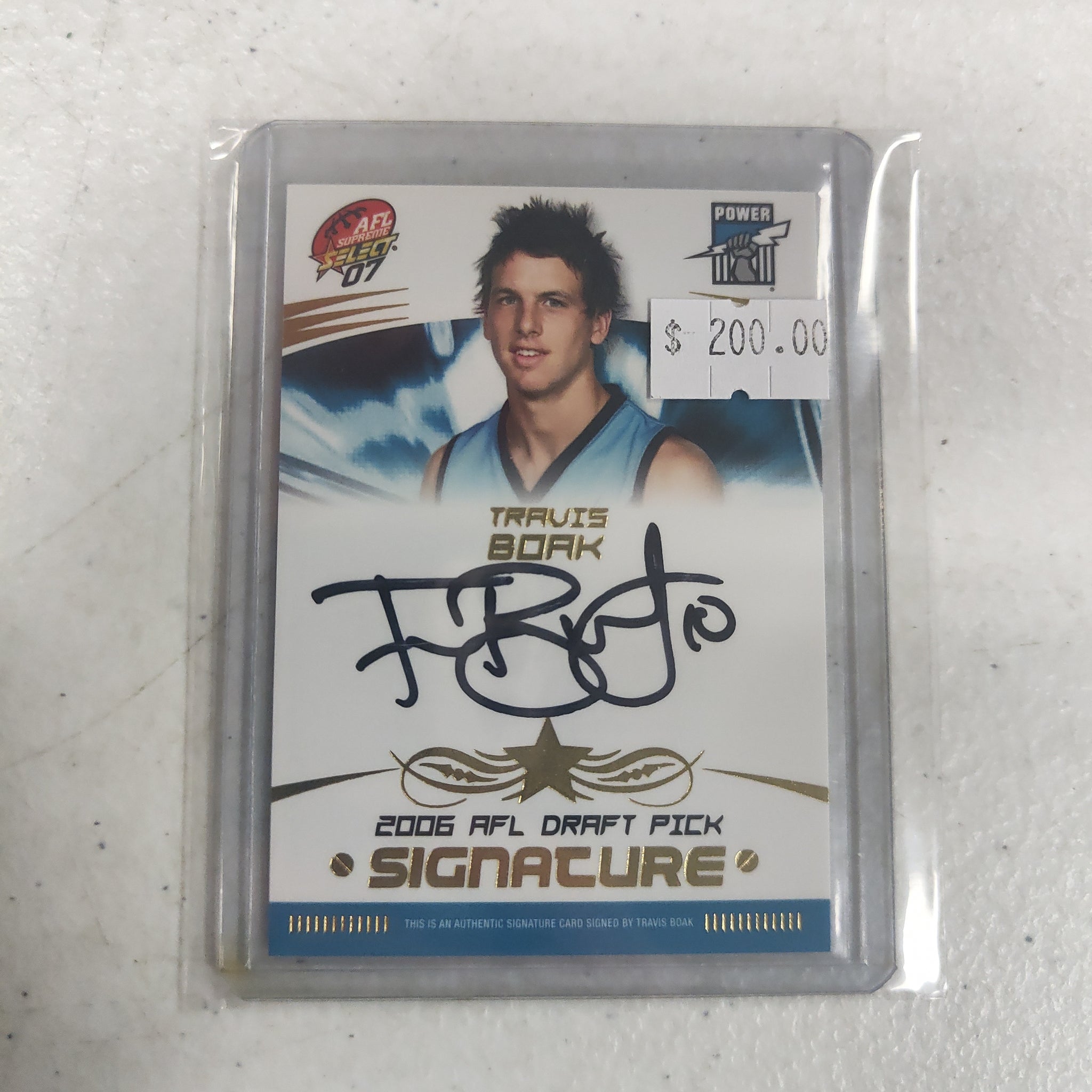 2007 Select Supreme Draft Pick Signature Travis Boak Port Adelaide No. 170/450