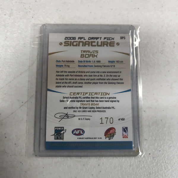 2007 Select Supreme Draft Pick Signature Travis Boak Port Adelaide No. 170/450