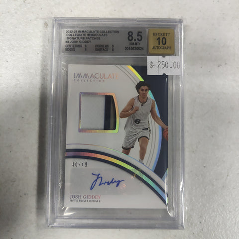 2022 Panini Immaculate Collection Josh Giddey Signature Patch Card Graded 8.5 Autograph 10 Beckett 40/49