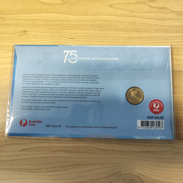 2022 Australia $2 75th Anniversary of Peacekeeping Coloured $2 Coin PNC