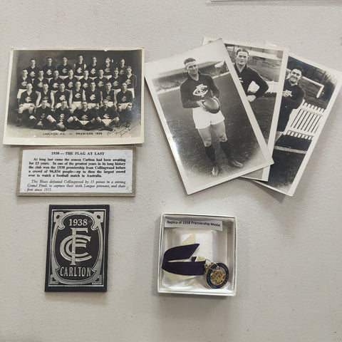 VFL Lot of 1938 Carlton Premiership Memorabilia Including Season Ticket and Signed Photograph