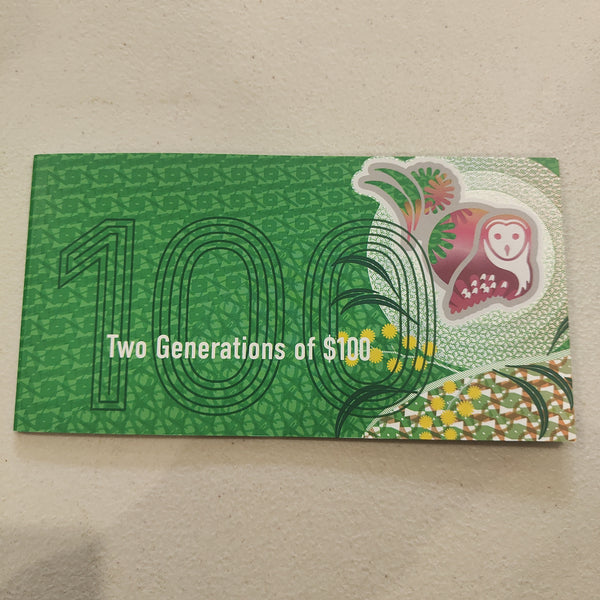 Reserve Bank of Australia Two Generations of $100 Uncirculated Banknote Folder