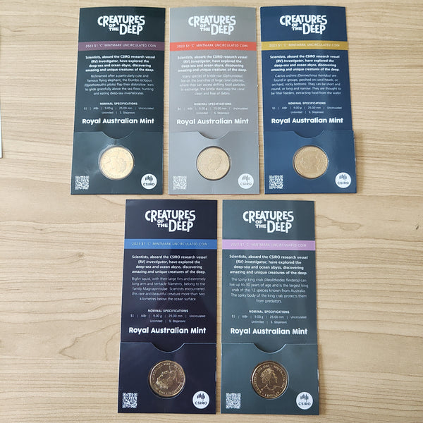 2023 RAM $1 Creatures of the Deep Set of 5 Carded C Mintmark Uncirculated Coins