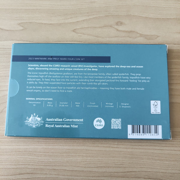 2023 RAM $1 Creatures of the Deep Tripodfish Four Coin Mintmark & Privy Mark Uncirculated Set