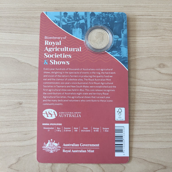 2022 RAM $1 Bicentenary of Royal Agricultural Societies & Shows Coloured Carded Coin