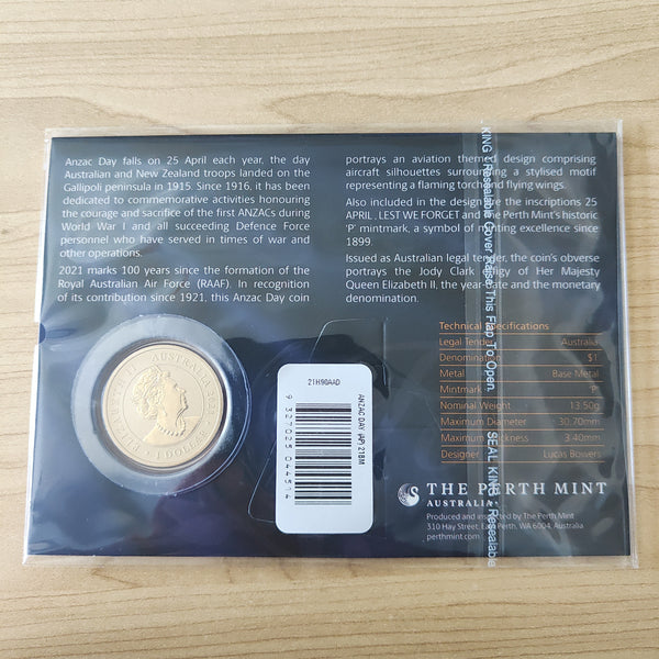 2021 Perth Mint  $1 ANZAC Day RAAF Carded Uncirculated Coin