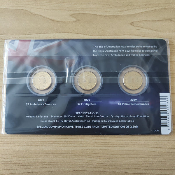 Australia 2019-2021 Downies $2 Emergency Services 3 Coloured Uncirculated Coin Set