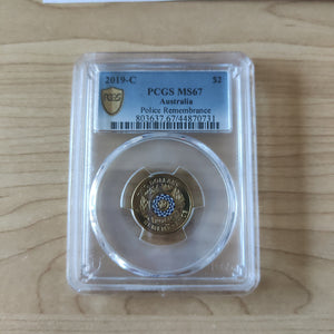 2019 $2 Police Remembrance C Mintmark PCGS Graded MS67 Slabbed Coloured Coin