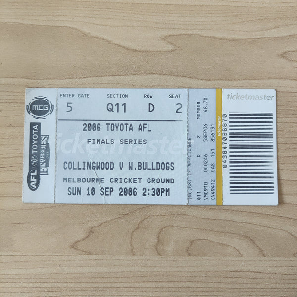 2006 Sept 10 1st Elimination Collingwood v Western Bulldogs Including Ticket Football Record