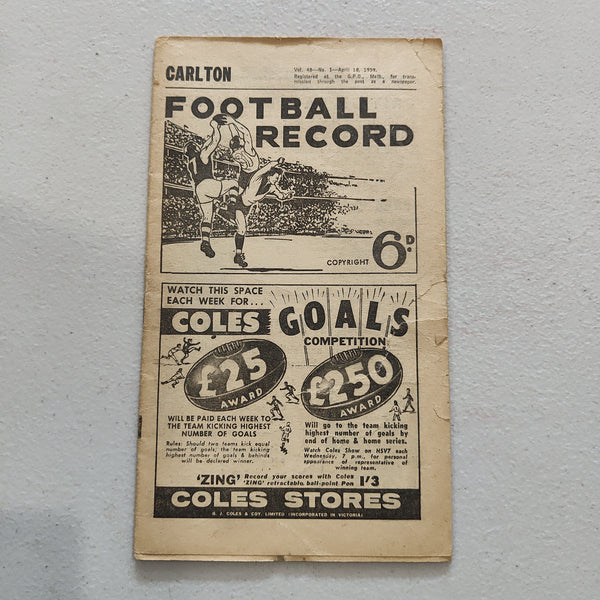 VFL 1959 April 18 Carlton v Essendon Football Record
