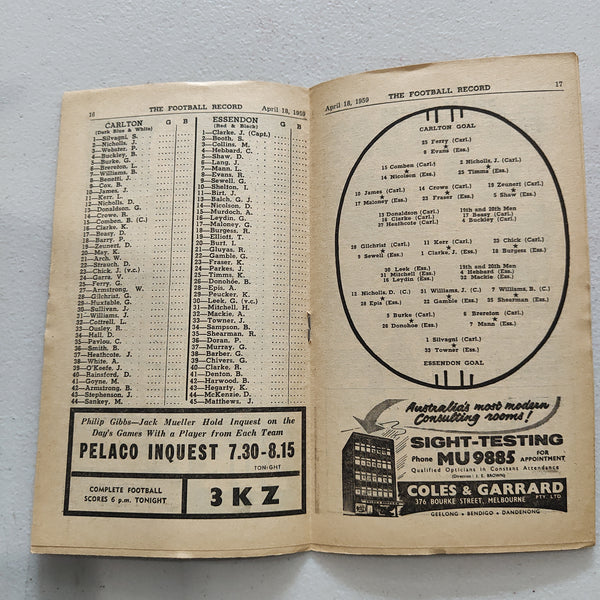 VFL 1959 April 18 Carlton v Essendon Football Record