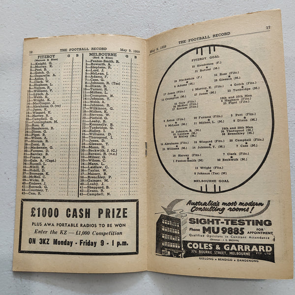 VFL 1959 May 9 Fitzroy v Melbourne Football Record