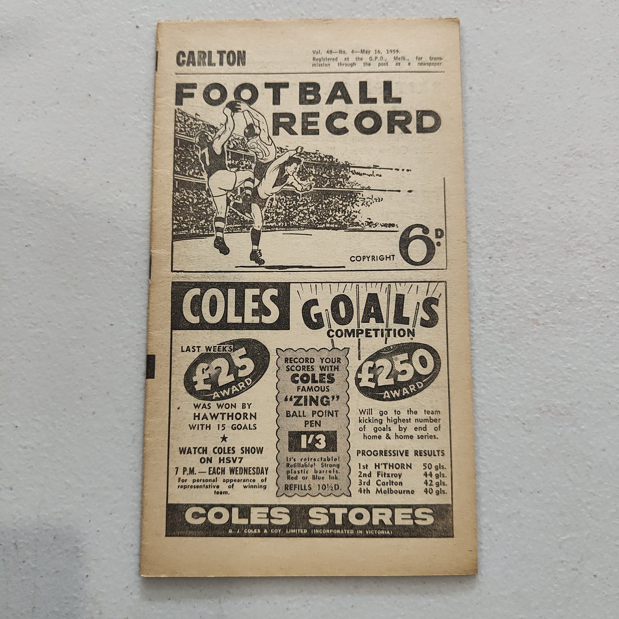 VFL 1959 May 16 Carlton v Richmond Football Record