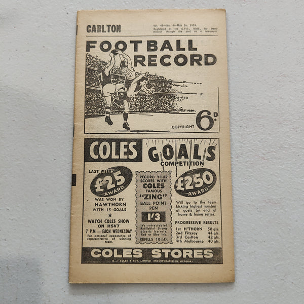 VFL 1959 May 16 Carlton v Richmond Football Record