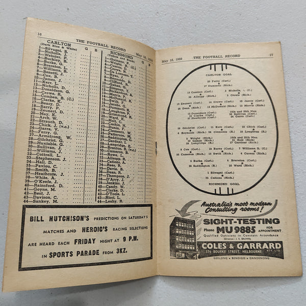 VFL 1959 May 16 Carlton v Richmond Football Record