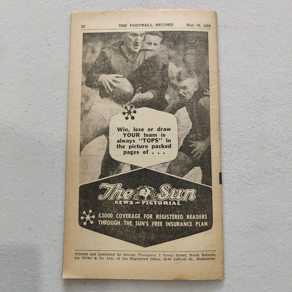 VFL 1959 May 16 Carlton v Richmond Football Record