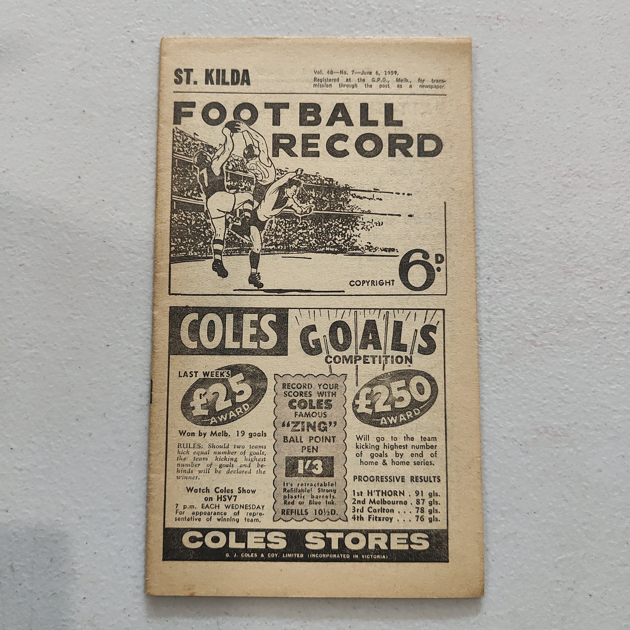VFL 1959 June 6 St Kilda v Fitzroy Football Record