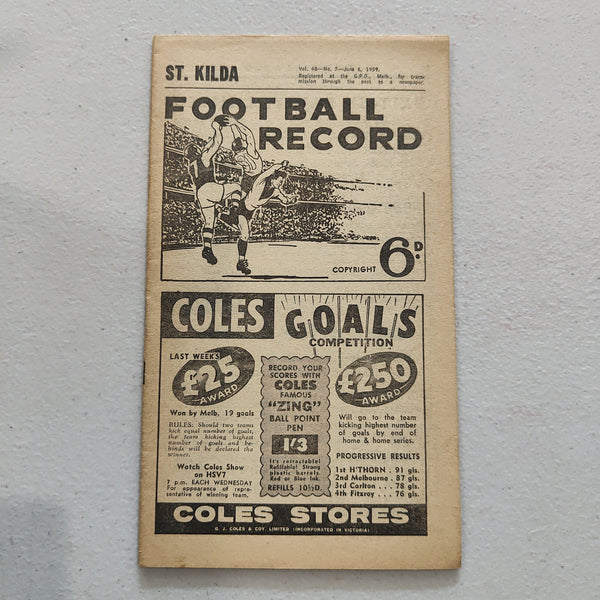 VFL 1959 June 6 St Kilda v Fitzroy Football Record
