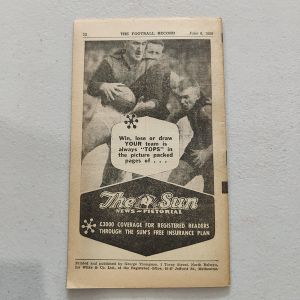 VFL 1959 June 6 St Kilda v Fitzroy Football Record