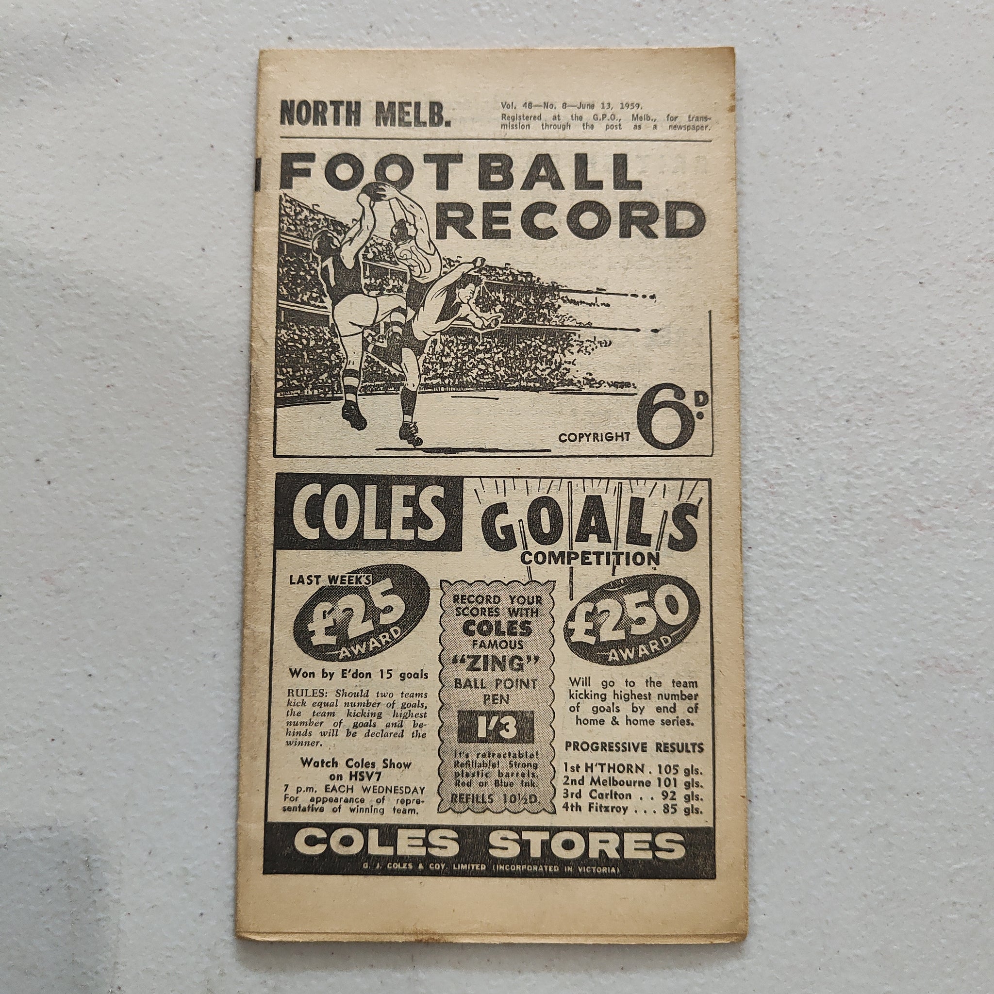 VFL 1959 June 13 North Melbourne v Hawthorn Football Record