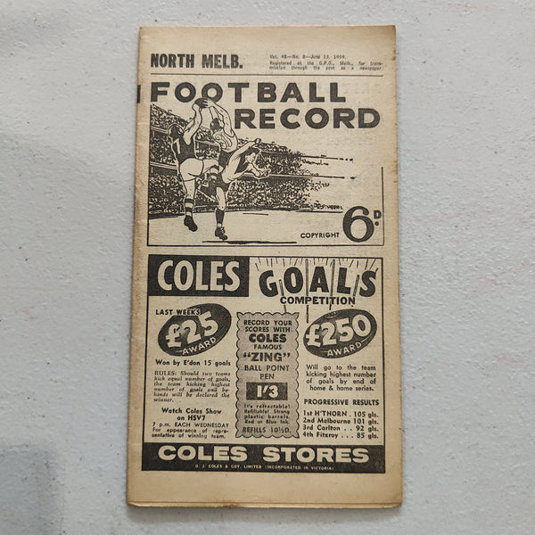 VFL 1959 June 13 North Melbourne v Hawthorn Football Record