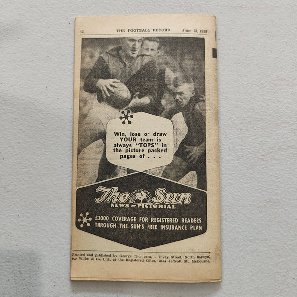 VFL 1959 June 13 North Melbourne v Hawthorn Football Record