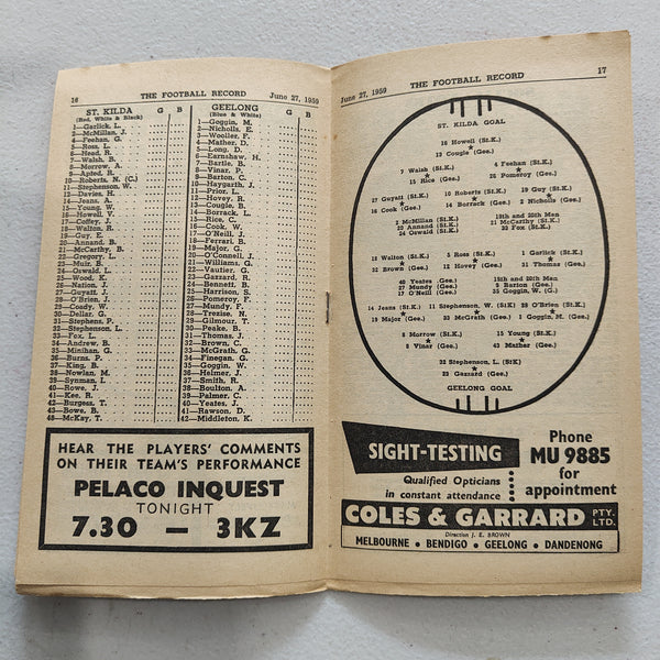 VFL 1959 June 27 St Kilda v Geelong Football Record