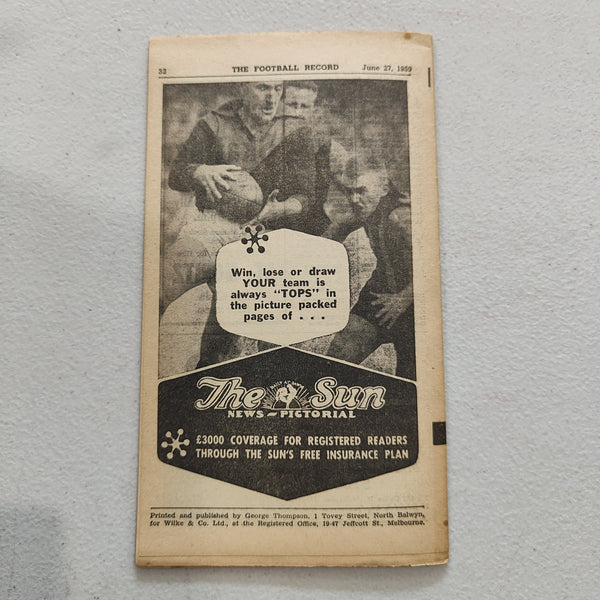 VFL 1959 June 27 St Kilda v Geelong Football Record