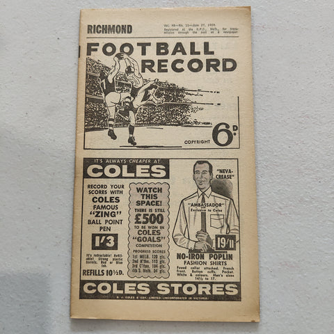 VFL 1959 June 27 Richmond v Fitzroy Football Record
