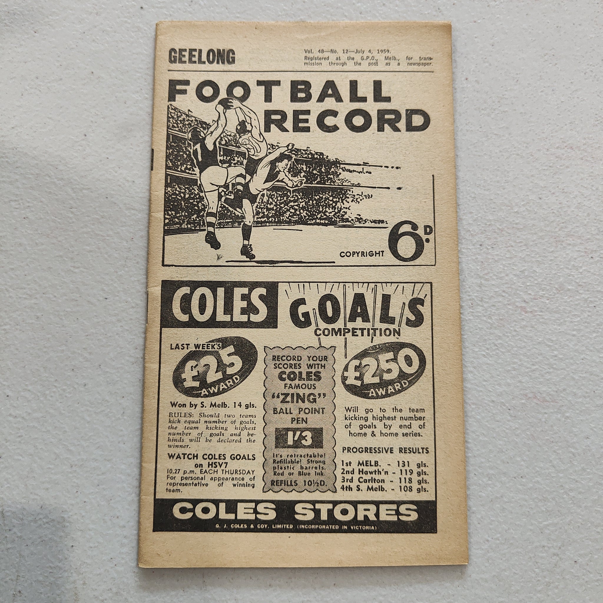 VFL 1959 July 4 Geelong v Footscray Football Record