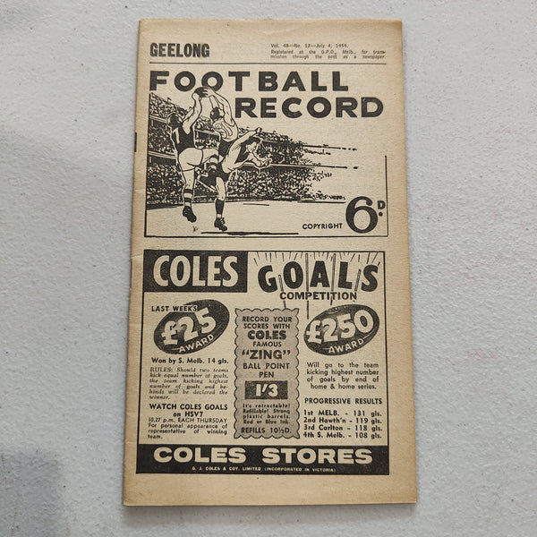 VFL 1959 July 4 Geelong v Footscray Football Record
