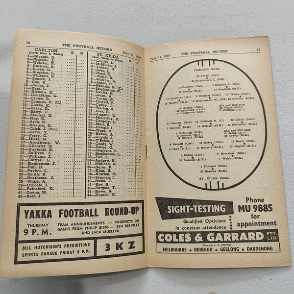 VFL 1959 July 11 Carlton v St Kilda Football Record