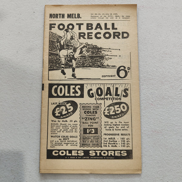 VFL 1959 July 18 North Melbourne v Geelong Football Record