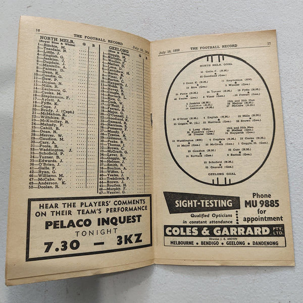 VFL 1959 July 18 North Melbourne v Geelong Football Record