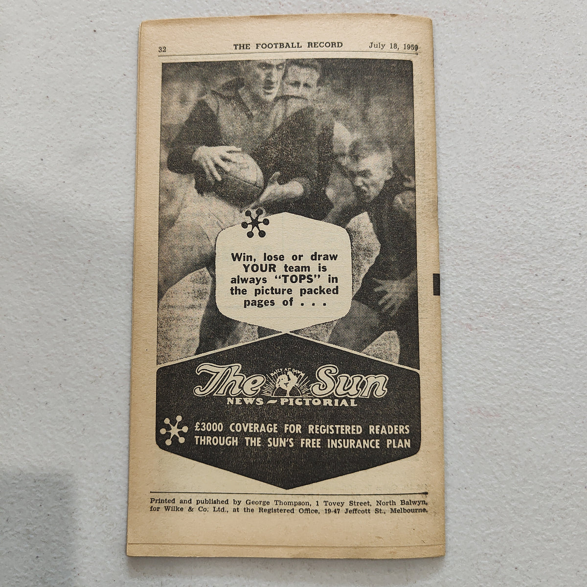 VFL 1959 July 18 North Melbourne v Geelong Football Record Shields