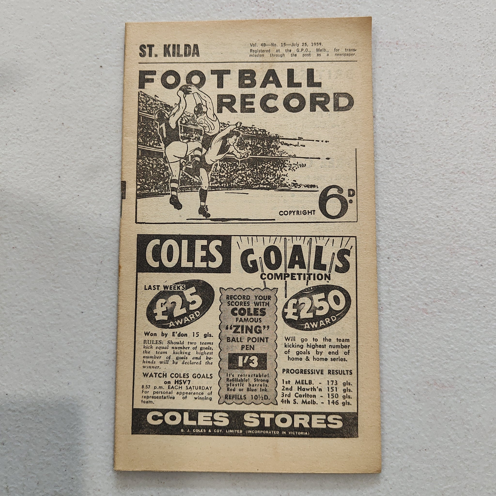 VFL 1959 July 25 St Kilda v Essendon Football Record