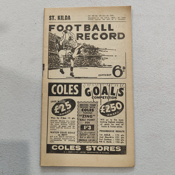VFL 1959 July 25 St Kilda v Essendon Football Record