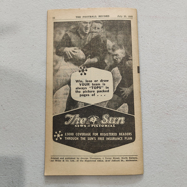 VFL 1959 July 25 St Kilda v Essendon Football Record