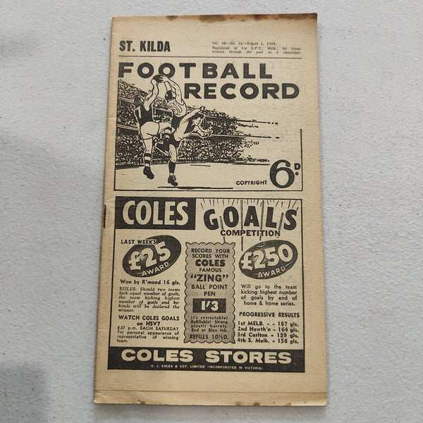 VFL 1959 August 1 St Kilda v North Melbourne Football Record