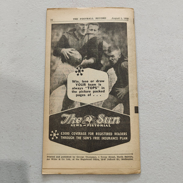 VFL 1959 August 1 St Kilda v North Melbourne Football Record