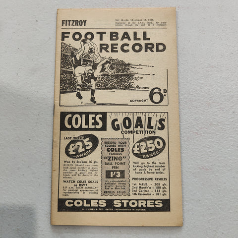 VFL 1959 August 15 Fitzroy v North Melbourne Football Record