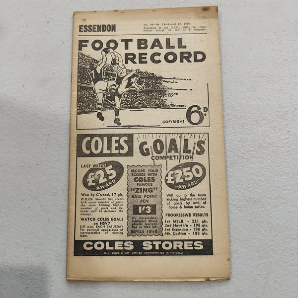 VFL 1959 August 22 Essendon v Fitzroy Football Record