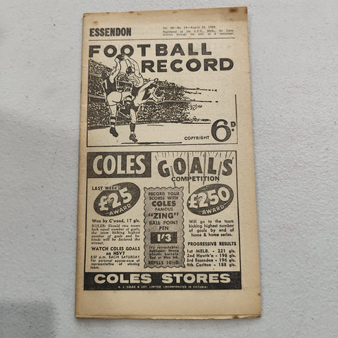VFL 1959 August 22 Essendon v Fitzroy Football Record
