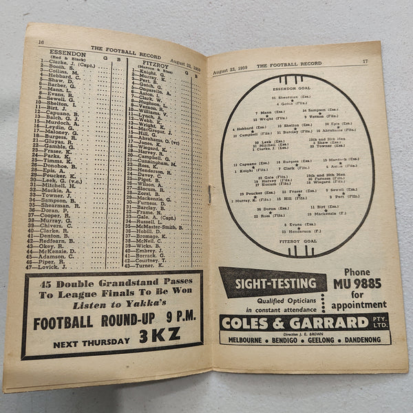 VFL 1959 August 22 Essendon v Fitzroy Football Record