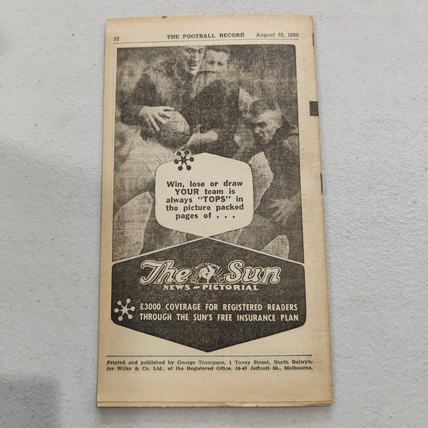 VFL 1959 August 22 Essendon v Fitzroy Football Record