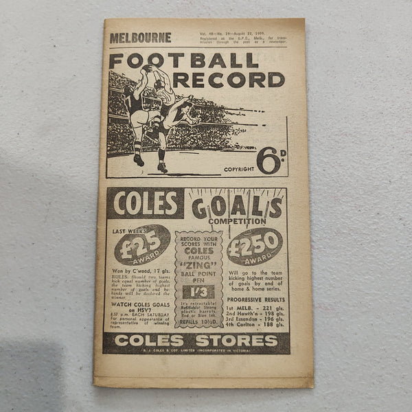 VFL 1959 August 22 Melbourne v Geelong Football Record