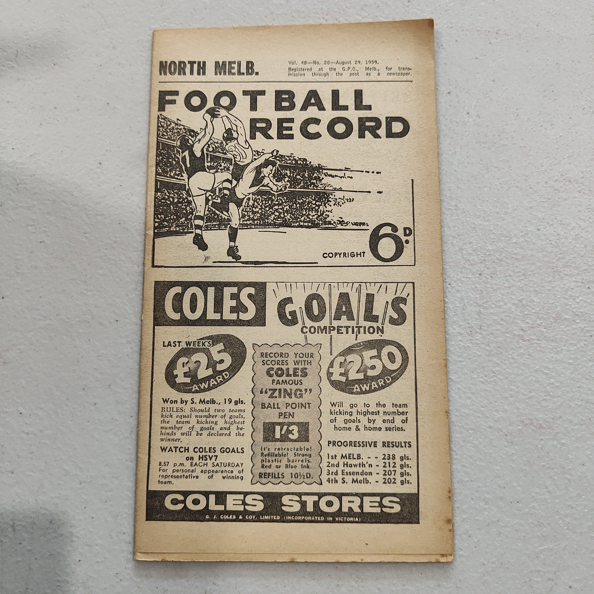 VFL 1959 August 29 North Melbourne v Carlton Football Record